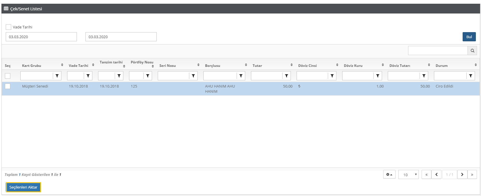 cirodan tahsil edilen senet